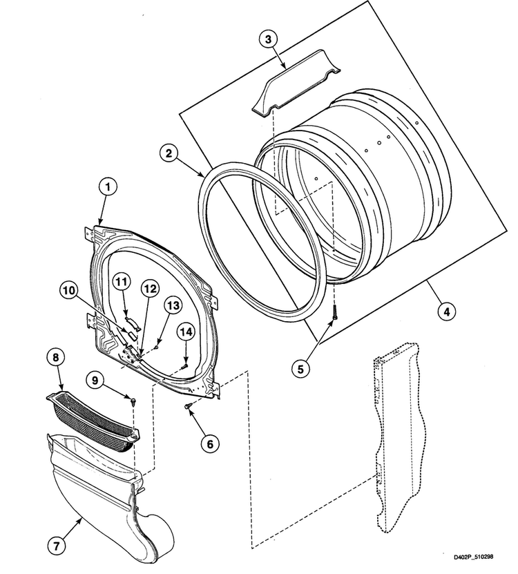 Cylinder Diagram and Parts List for SDE507QF1500  Speed Queen Dryer