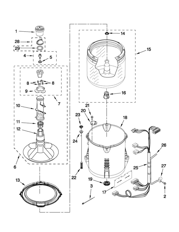 Basket And Tub Parts Diagram and Parts List for CAW9444XQ1  Crosley Washer