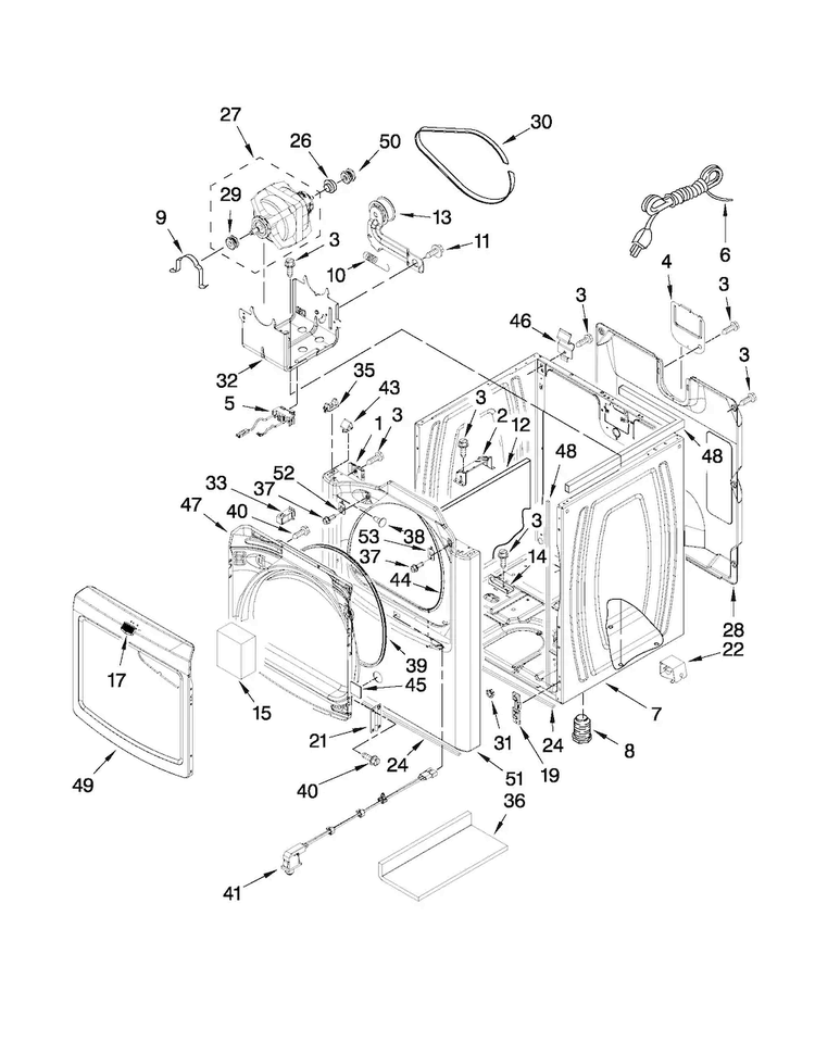 Cabinet Parts Diagram and Parts List for MGDB400VQ1  Maytag Dryer