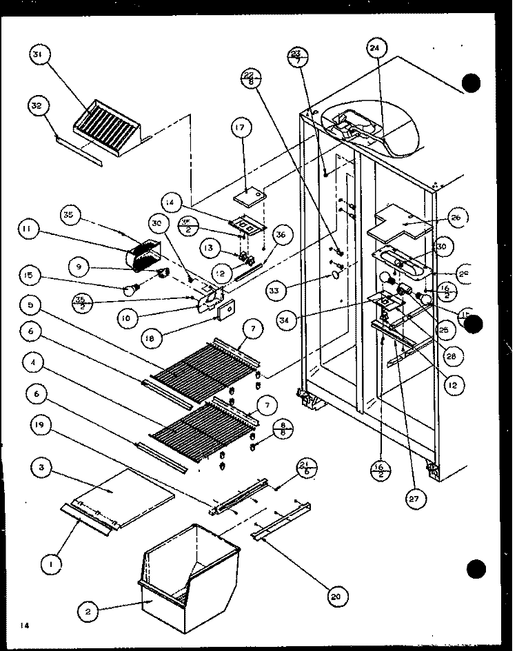 FZ SHELVING AND REF LIGHT Diagram and Parts List for 36568 P1115504W Litton Refrigerator