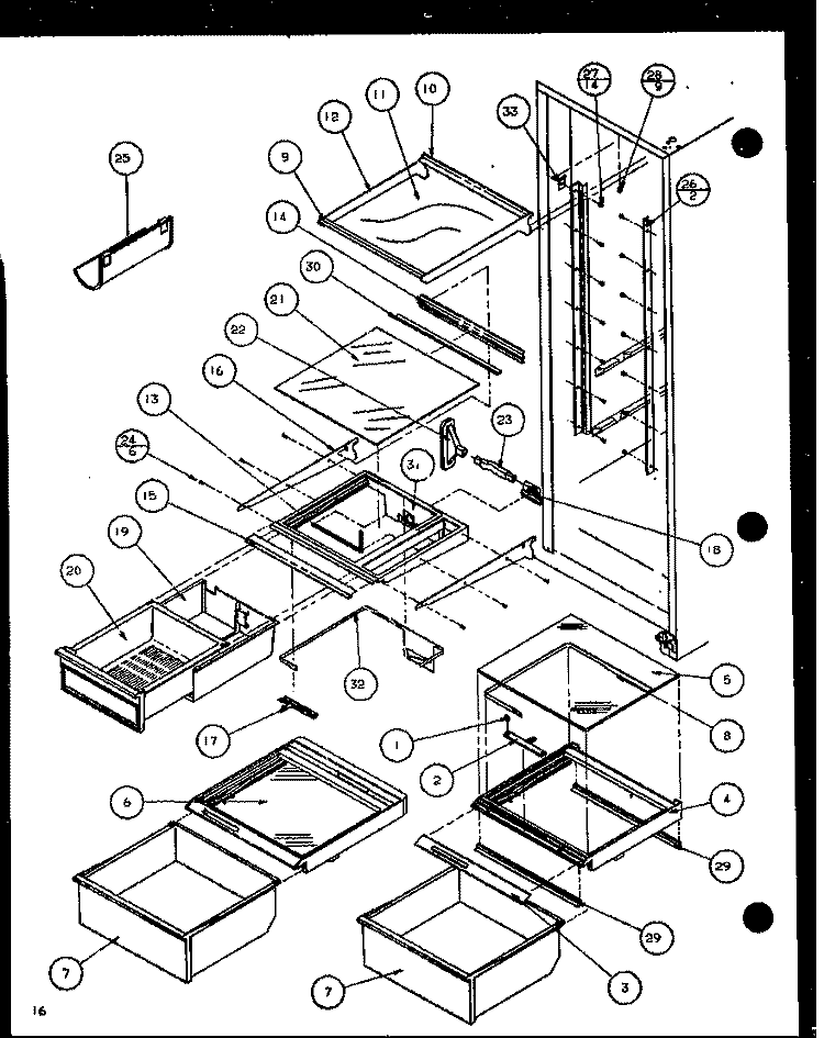 REF SHELVING AND DRAWERS Diagram and Parts List for 36568 P1115504W Litton Refrigerator