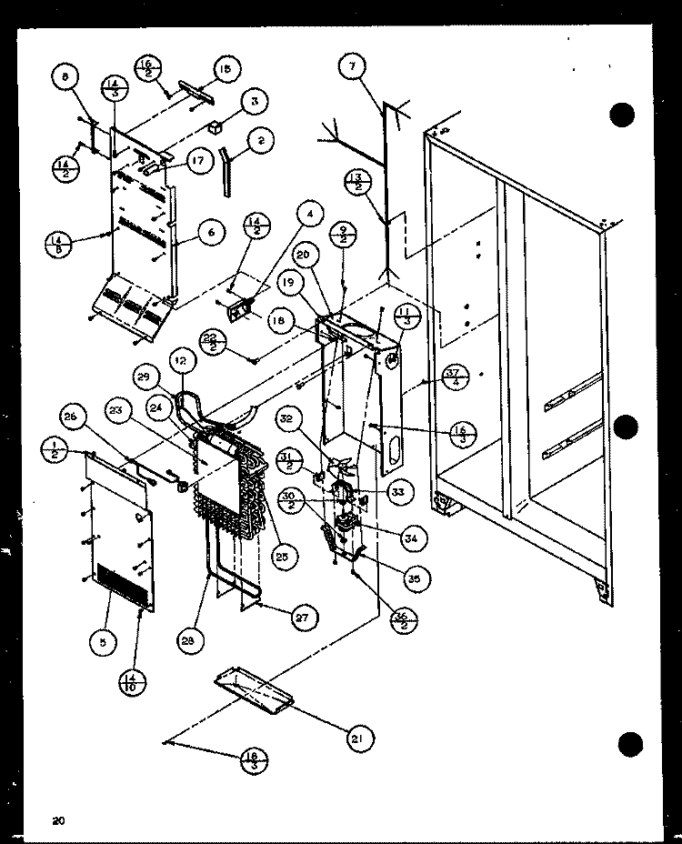 EVAP AND AIR HANDLING Diagram and Parts List for 36568 P1115504W Litton Refrigerator