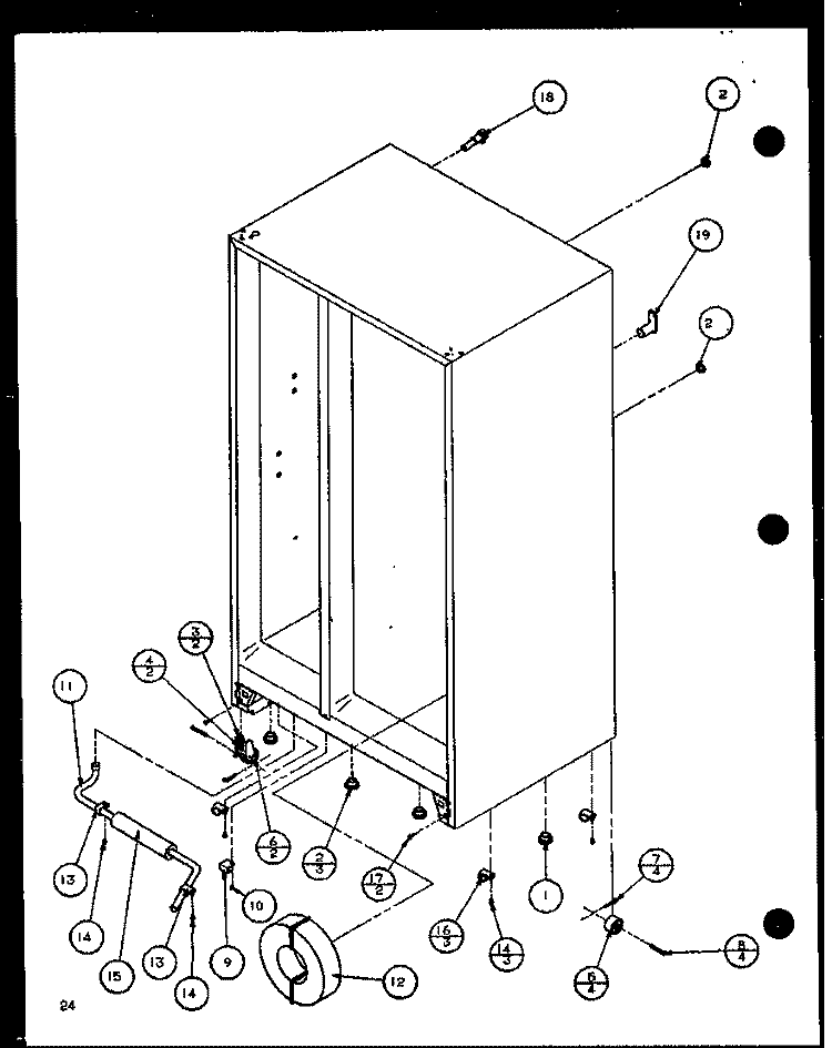 DRAIN AND ROLLERS Diagram and Parts List for 36568 P1115504W Litton Refrigerator