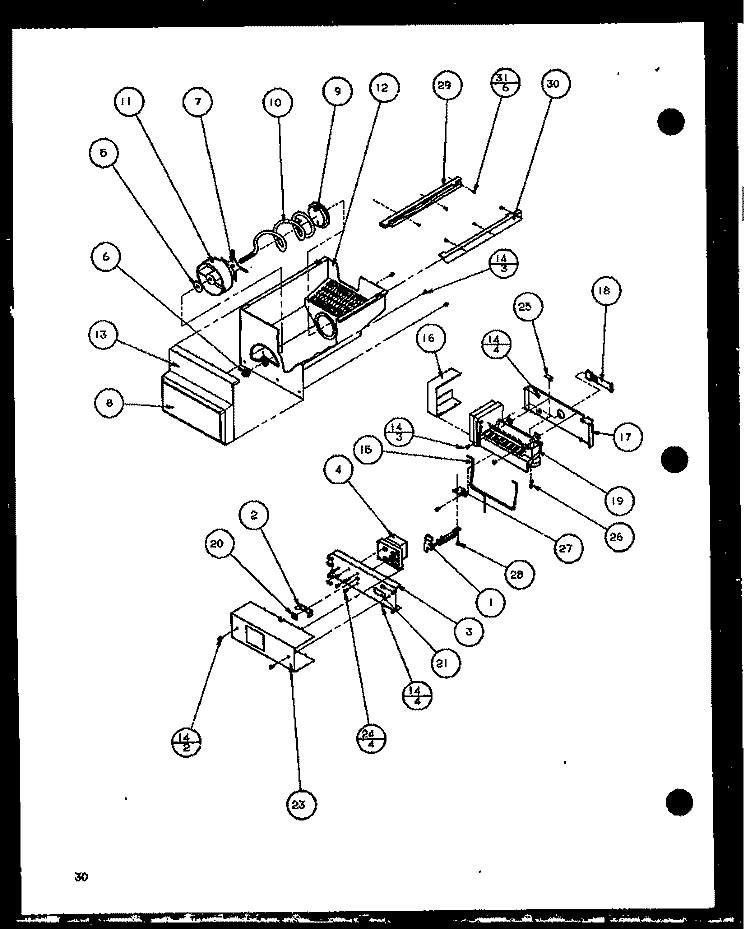 ICE BUCKET AND ICE MAKER Diagram and Parts List for 36568 P1115504W Litton Refrigerator