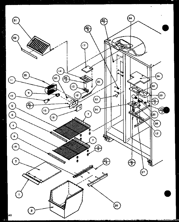 FZ SHELVING AND REF LIGHT Diagram and Parts List for 36571 P1115506W Litton Refrigerator