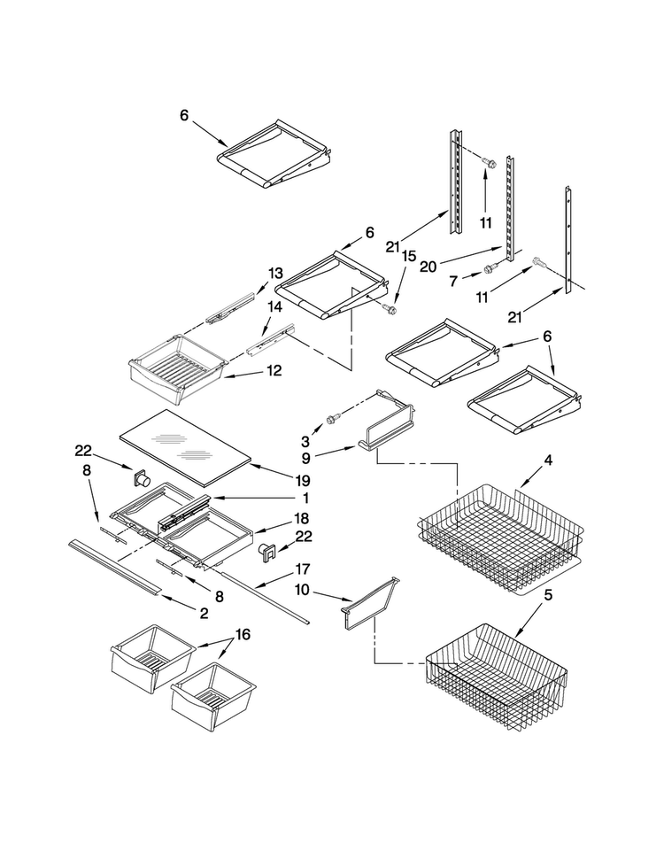 Shelf Parts Diagram and Parts List for MBF2556KEQ3  Maytag Refrigerator