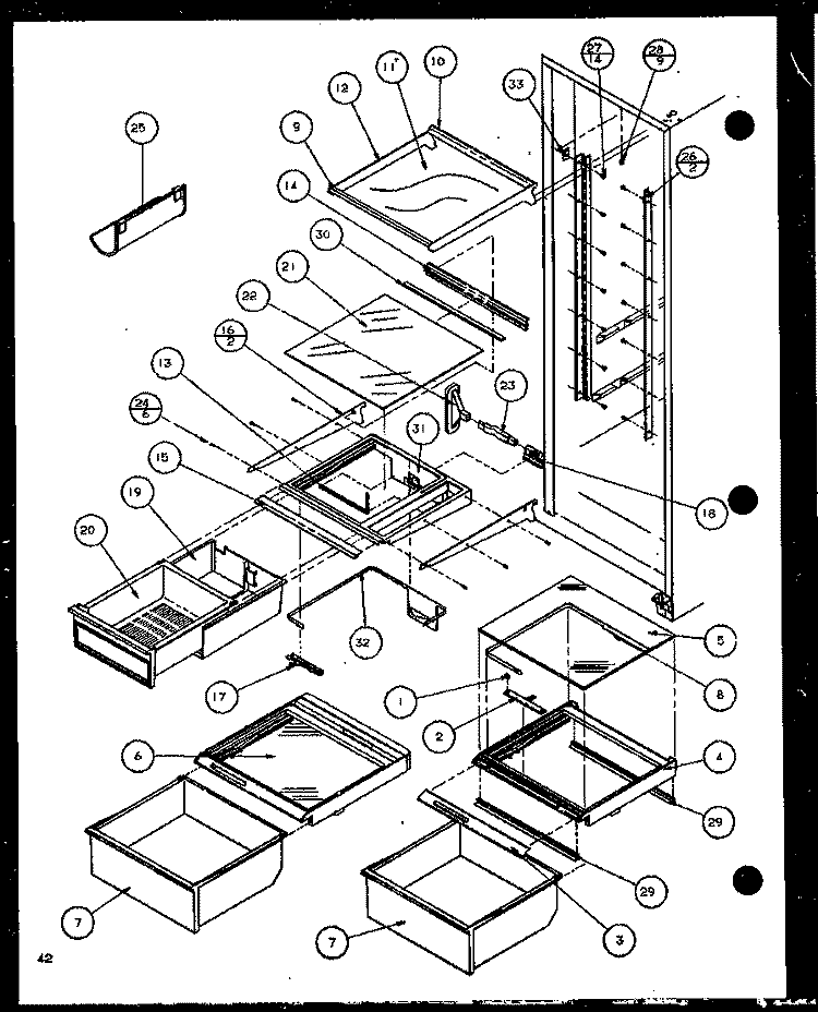 REF SHELVING AND DRAWERS Diagram and Parts List for 36571 P1115506W Litton Refrigerator