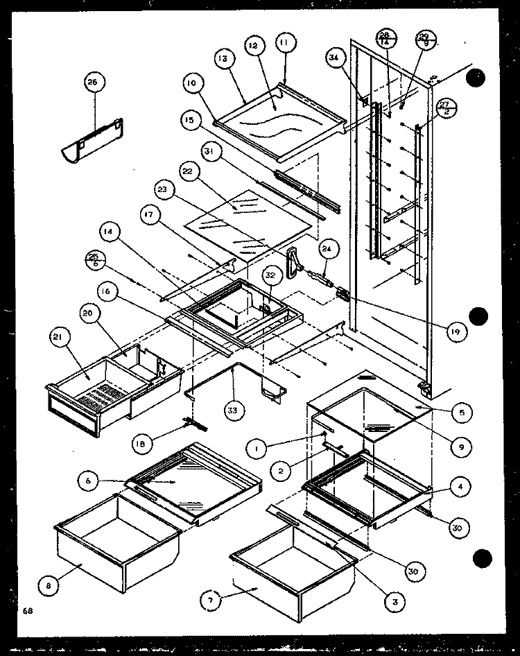 REF SHELVING AND DRAWERS Diagram and Parts List for 36261 P1115702W Kenmore Refrigerator
