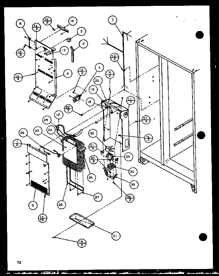 EVAP AND AIR HANDLING Diagram and Parts List for 36261 P1115702W Kenmore Refrigerator