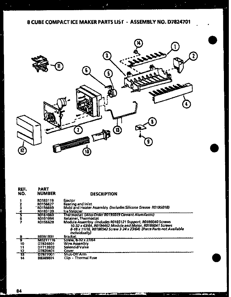 8 CUBE COMPACT ICE MAKER Diagram and Parts List for 36261 P1115702W Kenmore Refrigerator