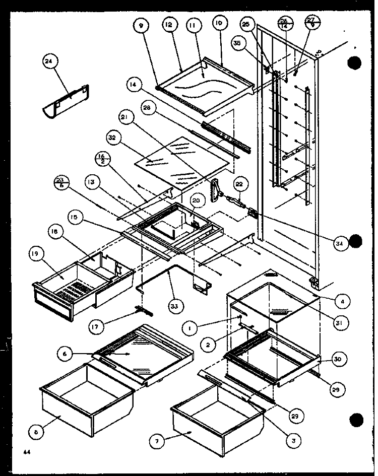 REF SHELVING AND DRAWERS Diagram and Parts List for SCD22J P1116102W Amana Refrigerator