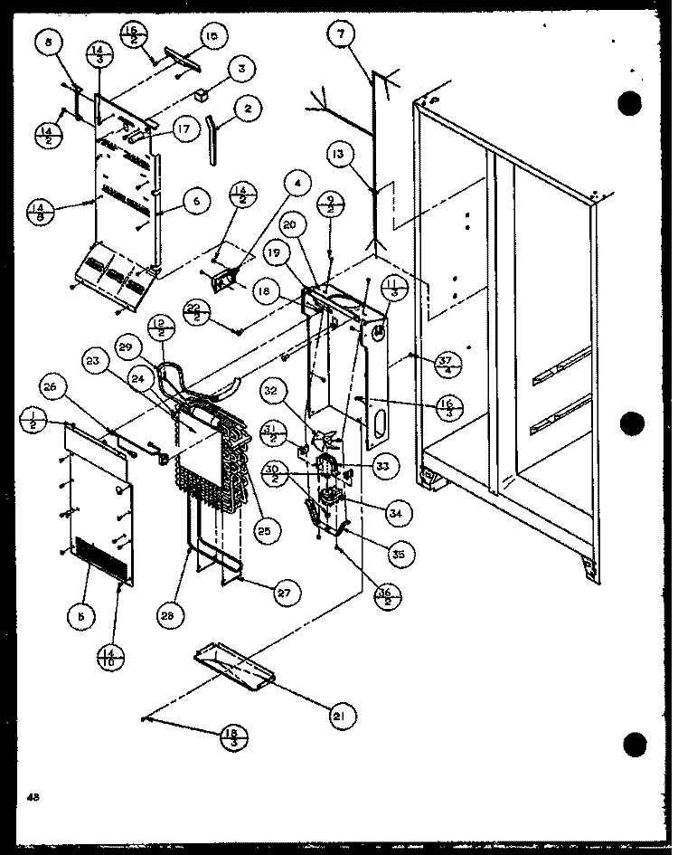 EVAP AND AIR HANDLING Diagram and Parts List for SCD22J P1116102W Amana Refrigerator
