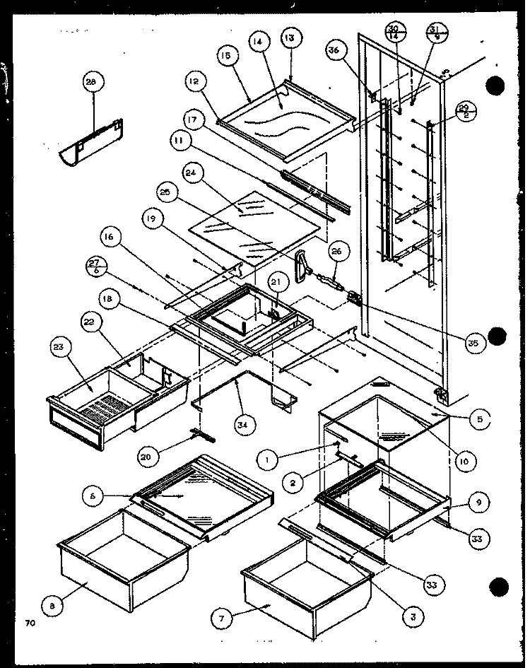REF SHELVING AND DRAWERS Diagram and Parts List for SCD25J P1116302W Amana Refrigerator
