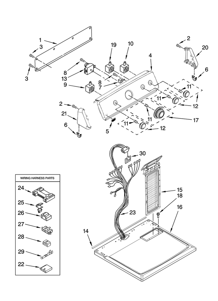 Top And Console Parts Diagram and Parts List for MEDC500VW1  Maytag Dryer