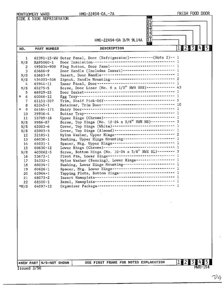 Fresh Food Door Page 2 Diagram and Parts List for 22494-OA  Admiral Refrigerator