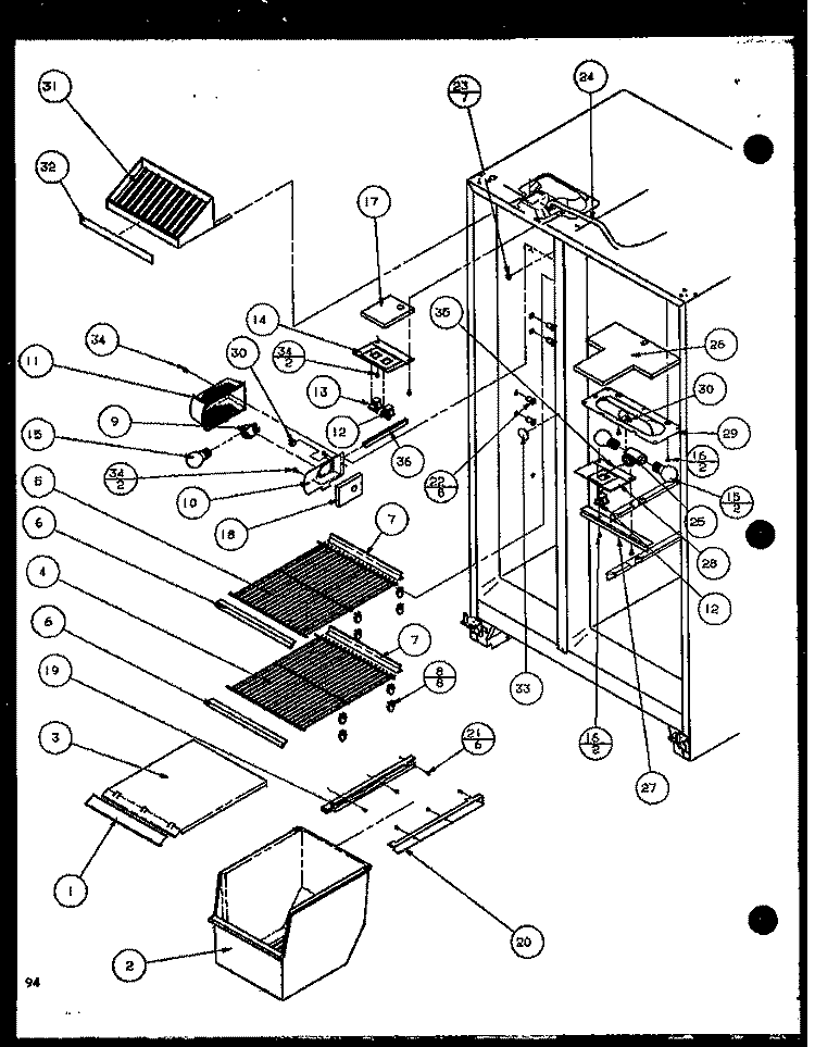 FZ SHELVING AND REF LIGHT Diagram and Parts List for SCD25JP P1116306W Amana Refrigerator