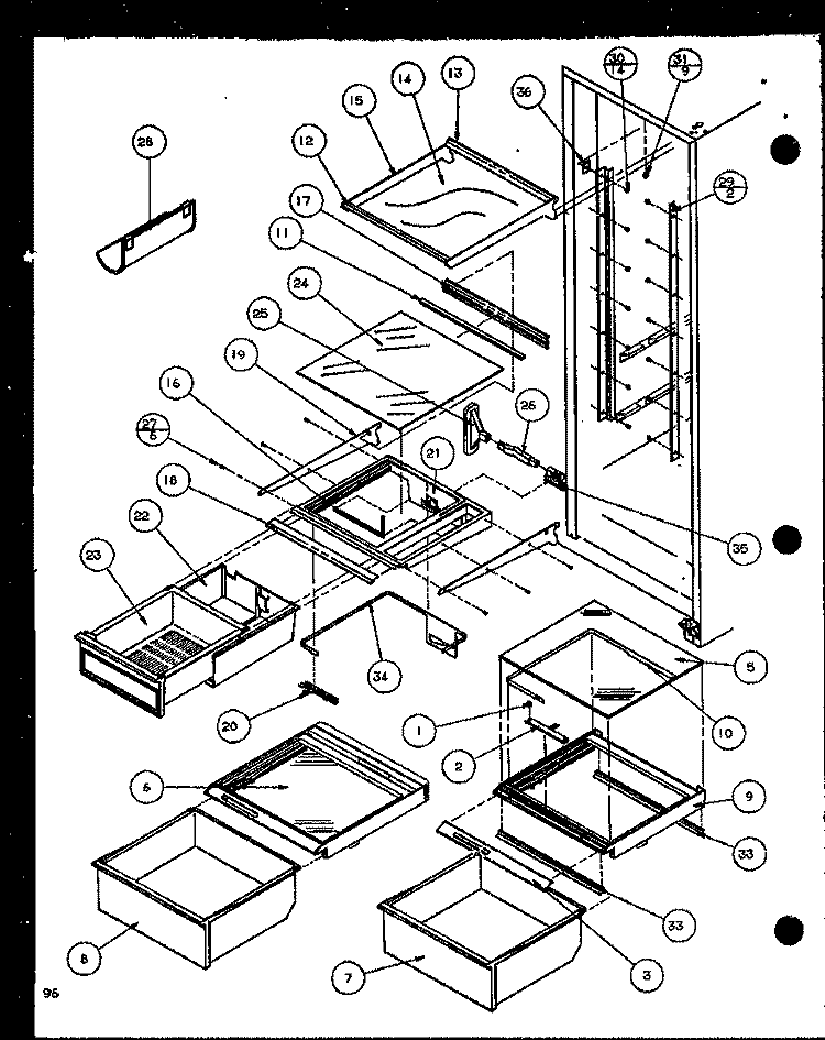 REF SHELVING AND DRAWERS Diagram and Parts List for SCD25JP P1116306W Amana Refrigerator