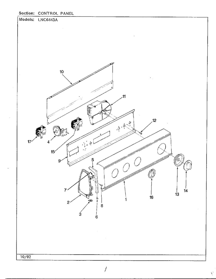 Control Panel Diagram and Parts List for 6443A  Norge Washer