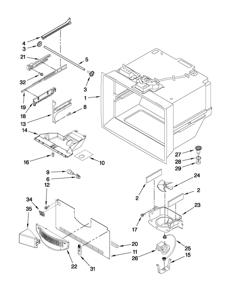 Freezer Liner Parts Diagram and Parts List for JFC2089WTB2  Jenn-Air Refrigerator