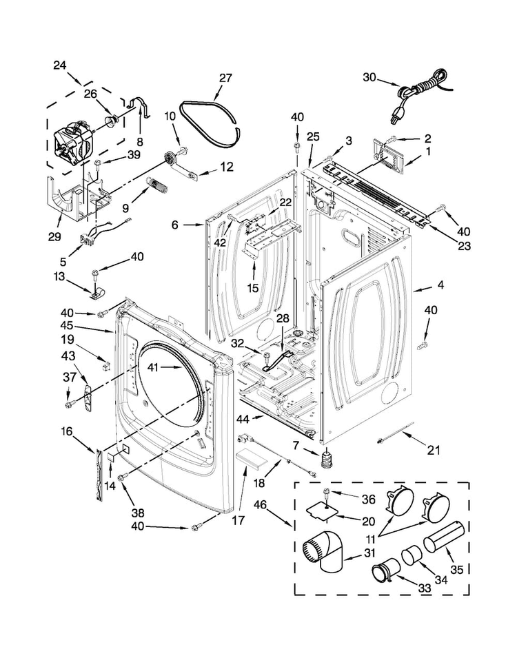 Cabinet Parts Diagram and Parts List for MGD6000XW2  Maytag Dryer