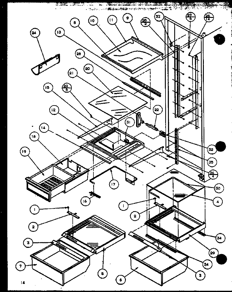 REF SHELVING AND DRAWERS Diagram and Parts List for SZD27KBW P1101203W W Amana Refrigerator