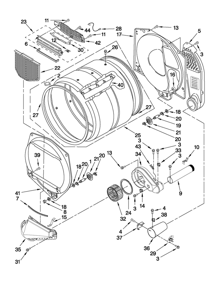 Bulkhead Parts Diagram and Parts List for MDG17CSAWW2  Maytag Dryer