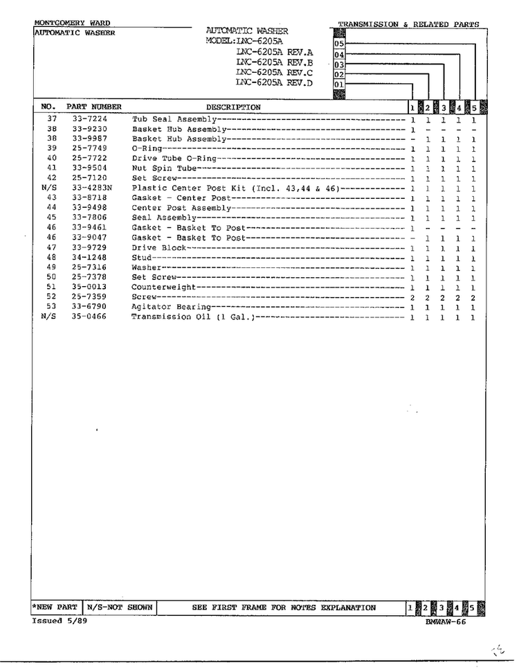 Transmission And Related Parts Page 3 Diagram and Parts List for 6205A  Norge Washer