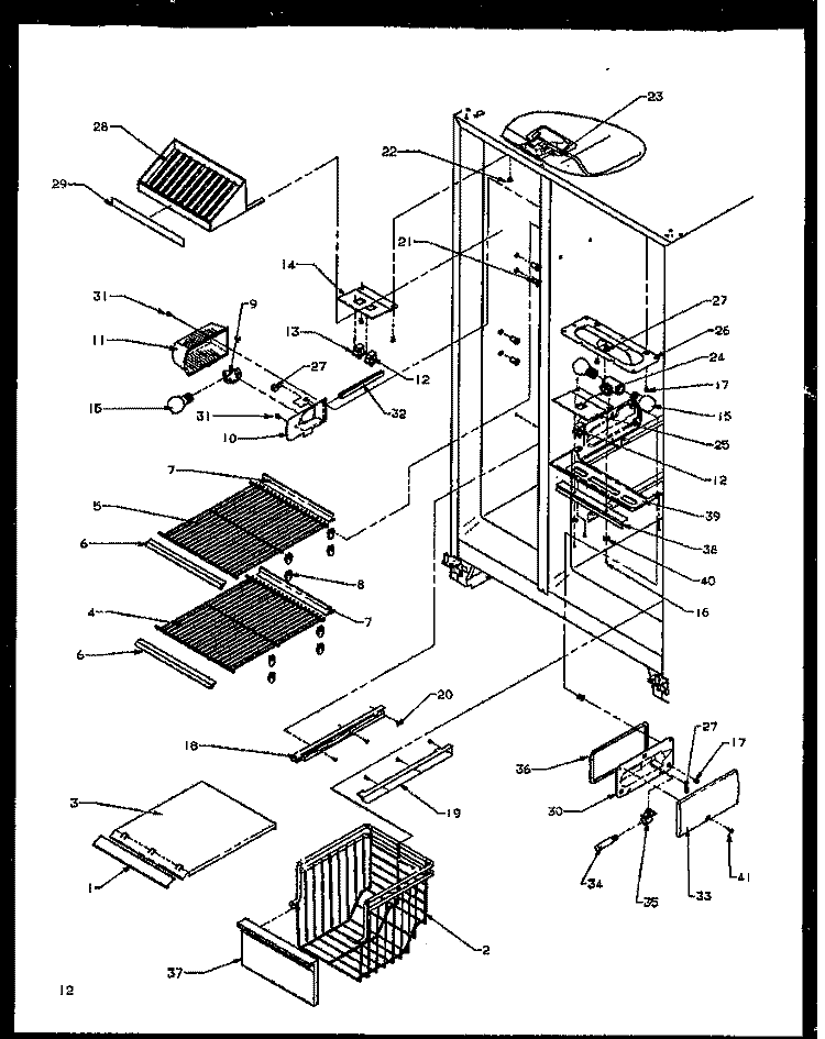 FZ SHELVING AND REF LIGHT Diagram and Parts List for SXDE27NE P1162206W E Amana Refrigerator