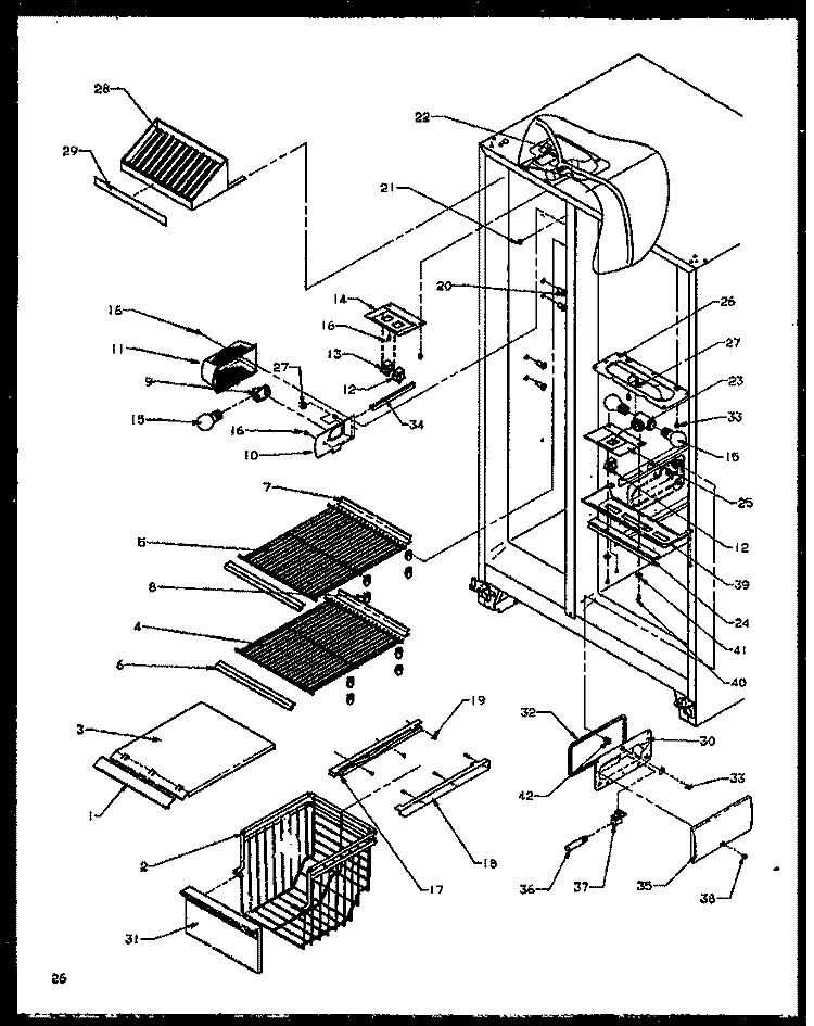 FZ SHELVING AND REF LIGHT Diagram and Parts List for SXD22NG P1162405W G Amana Refrigerator
