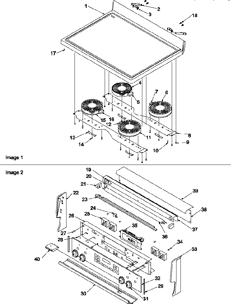 Main Top And Backguard Diagram and Parts List for CARTC7500E-P1143467NE  Amana Range