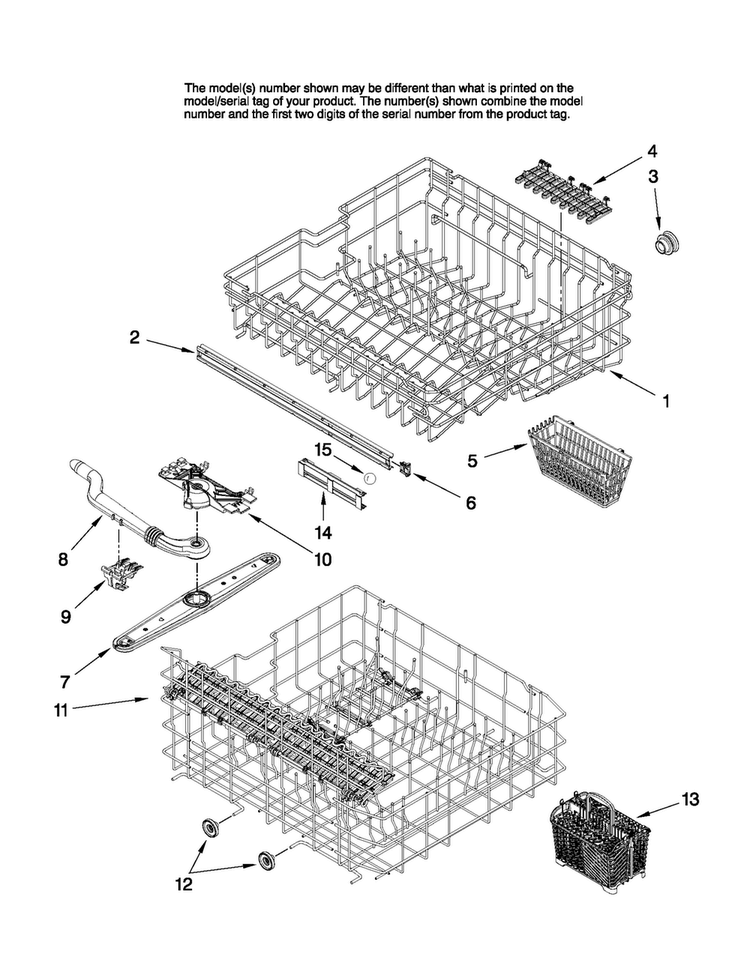 Upper And Lower Rack Parts Diagram and Parts List for JDB2150AWP1  Jenn-Air Dishwasher