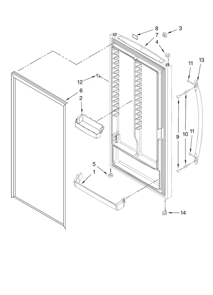 Door Parts Diagram and Parts List for AQU2027BRW06  Amana Freezer