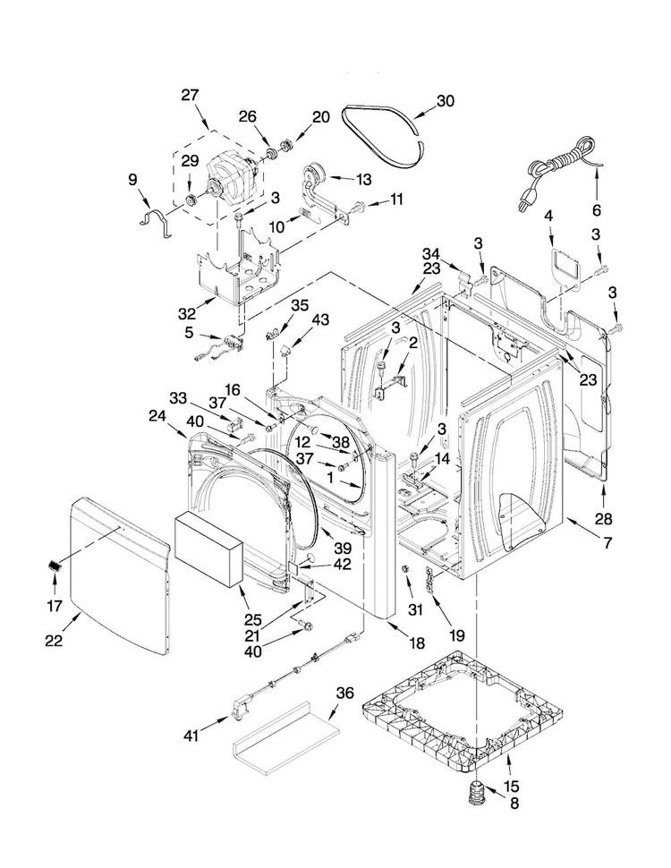 Cabinet Parts Diagram and Parts List for MGDB750YW2  Maytag Dryer