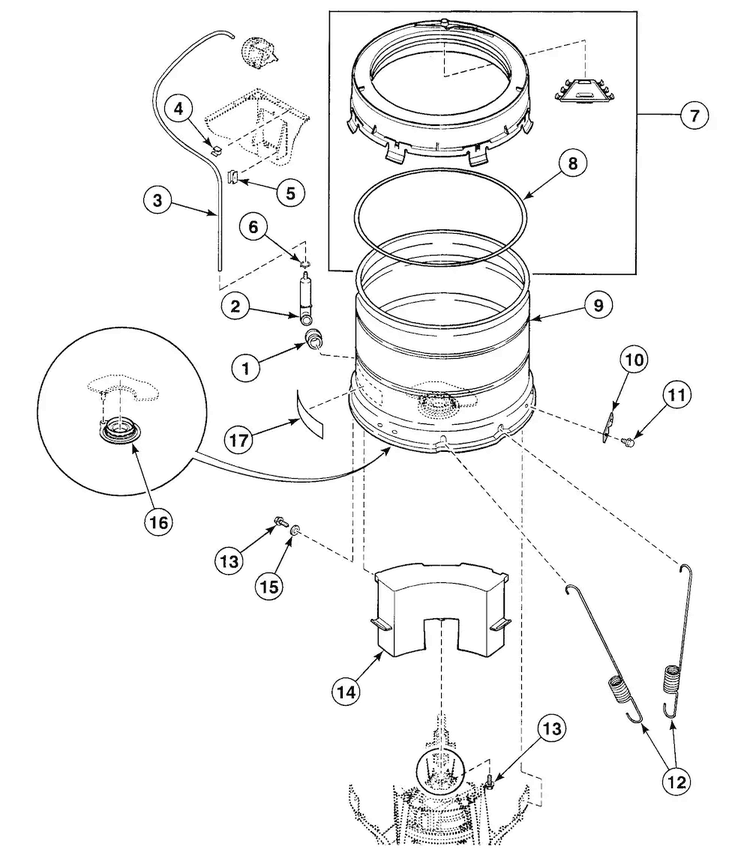 Outer Tub Assy Diagram and Parts List for SWT820QN  Speed Queen Washer