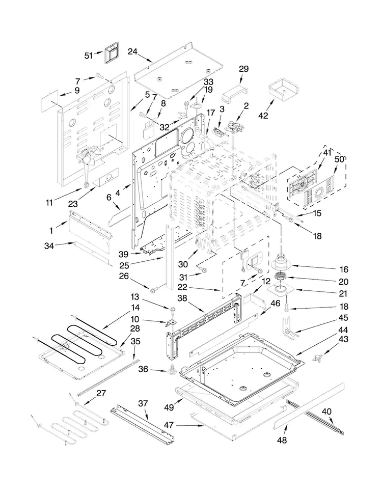 Chassis Parts Diagram and Parts List for JDS8850BDS19  Jenn-Air Range