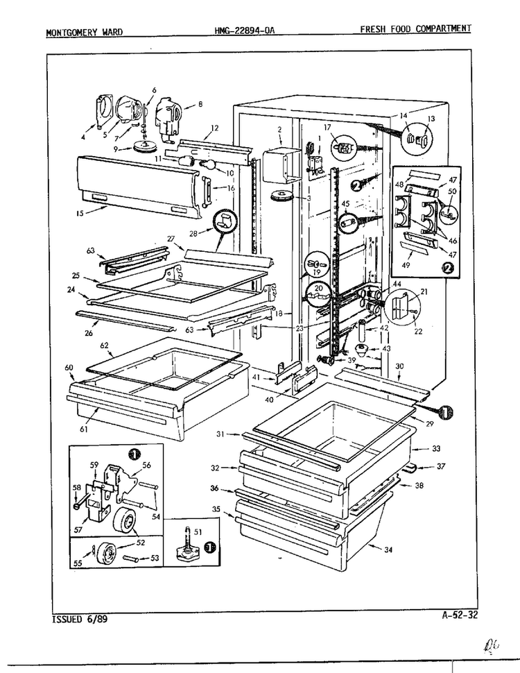 Fresh Food Compartment Diagram and Parts List for 22894-OA  Admiral Refrigerator