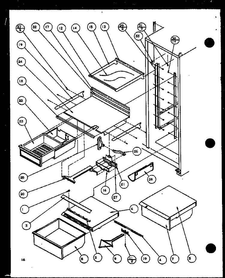 REF SHELVING AND DRAWERS Diagram and Parts List for SC19J P1116601W Amana Refrigerator