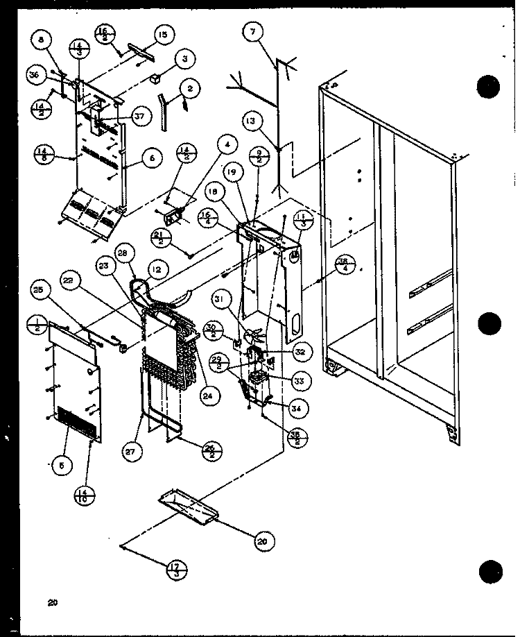 EVAP AND AIR HANDLING Diagram and Parts List for SC19J P1116601W Amana Refrigerator