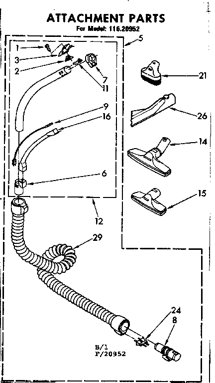 Attachment Parts Diagram and Parts List for 11620952  Kenmore Canister Vacuum