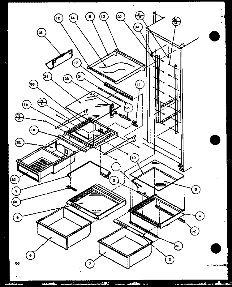 REF SHELVING AND DRAWERS Diagram and Parts List for SC25J P1116201W Amana Refrigerator