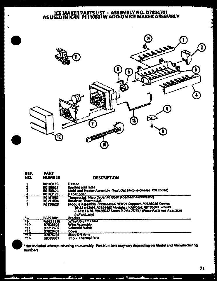 ICE MAKER Diagram and Parts List for IC4N P1110801W Amana Refrigerator
