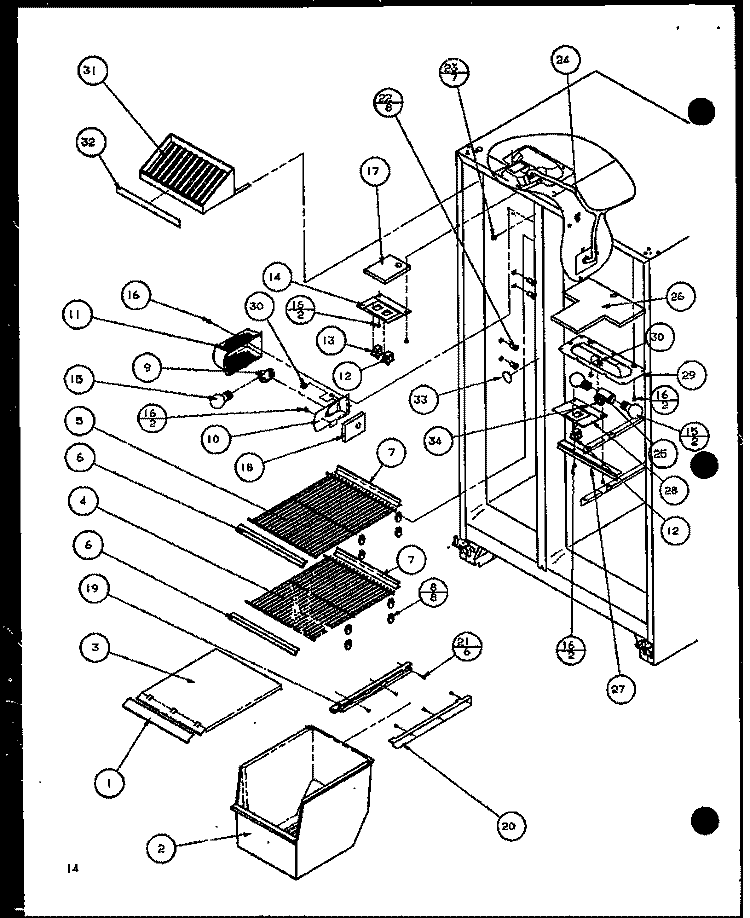 FZ SHELVING AND REF LIGHT Diagram and Parts List for 36561 P1108502W Litton Refrigerator