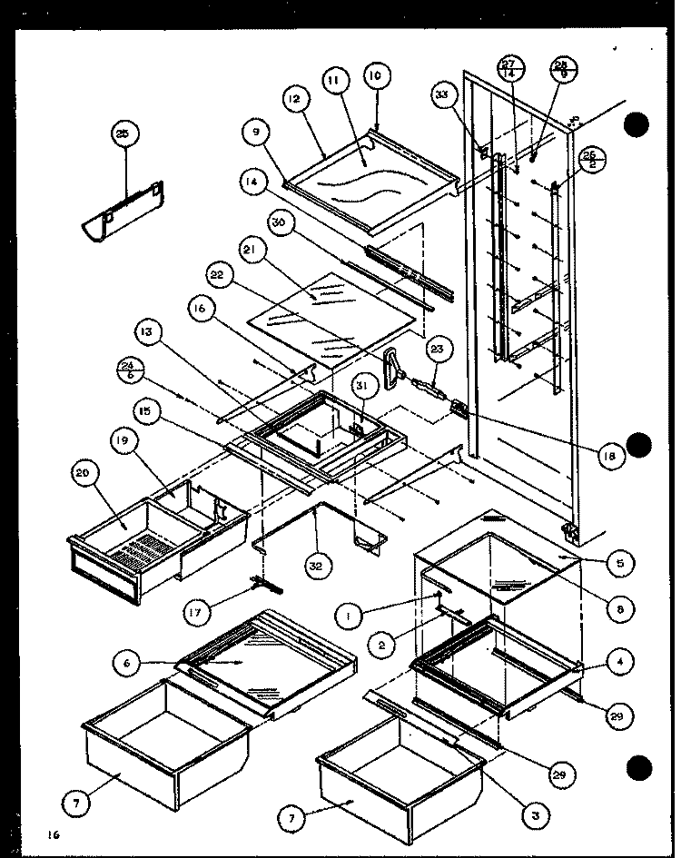 REF SHELVING AND DRAWERS Diagram and Parts List for 36561 P1108502W Litton Refrigerator