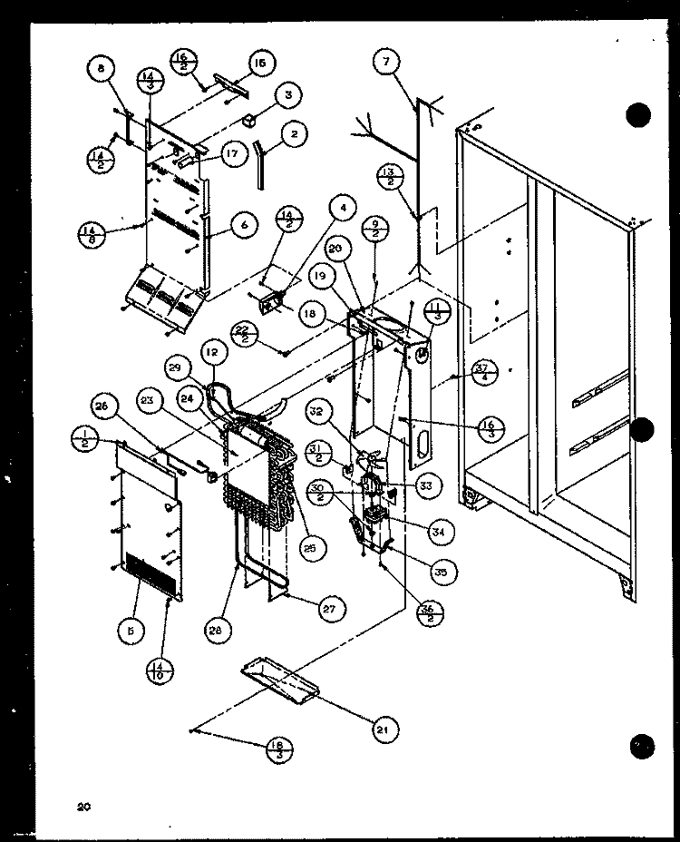 EVAP AND AIR HANDLING Diagram and Parts List for 36561 P1108502W Litton Refrigerator