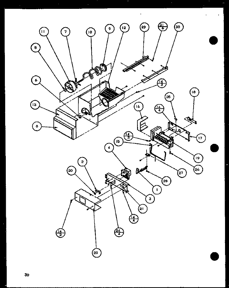ICE BUCKET AND ICE MAKER Diagram and Parts List for 36561 P1108502W Litton Refrigerator