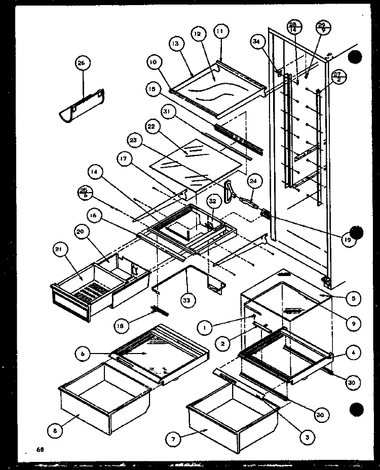 REF SHELVING AND DRAWERS Diagram and Parts List for 36261 P1108602W Kenmore Refrigerator