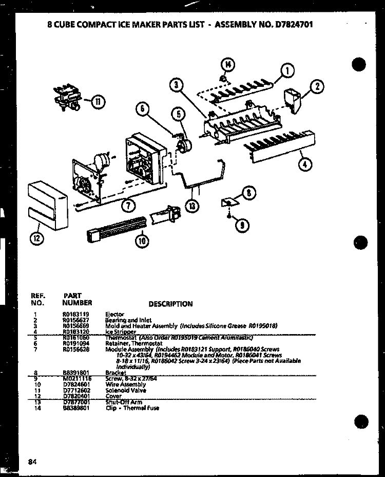8 CUBE COMPACT ICE MAKER Diagram and Parts List for 36261 P1108602W Kenmore Refrigerator