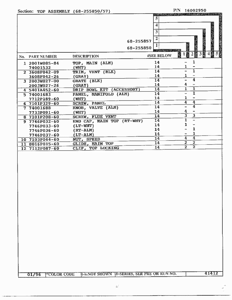 Top Page 2 Diagram and Parts List for 68-255857  Magic Chef Range