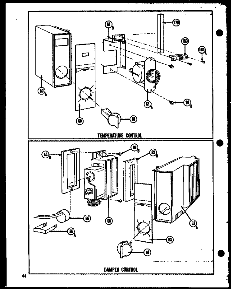 TEMPERATURE CONTROL Diagram and Parts List for SRI22E  Amana Refrigerator