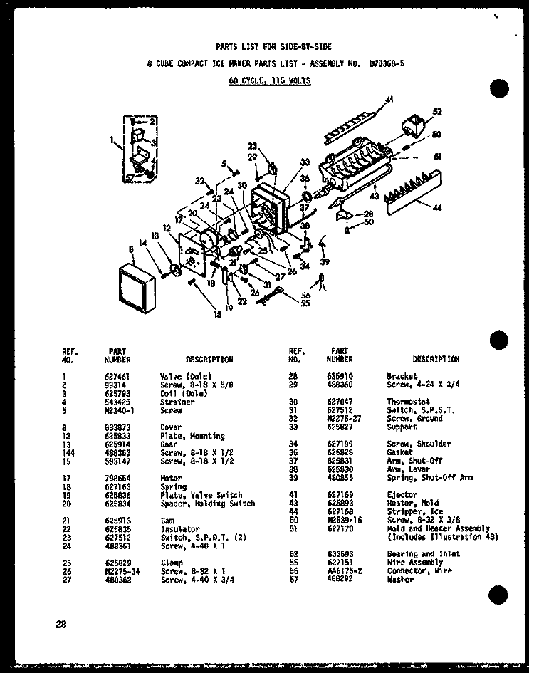 8 CUBE COMPACT ICE MAKER Diagram and Parts List for SP19B P7332046W Amana Refrigerator